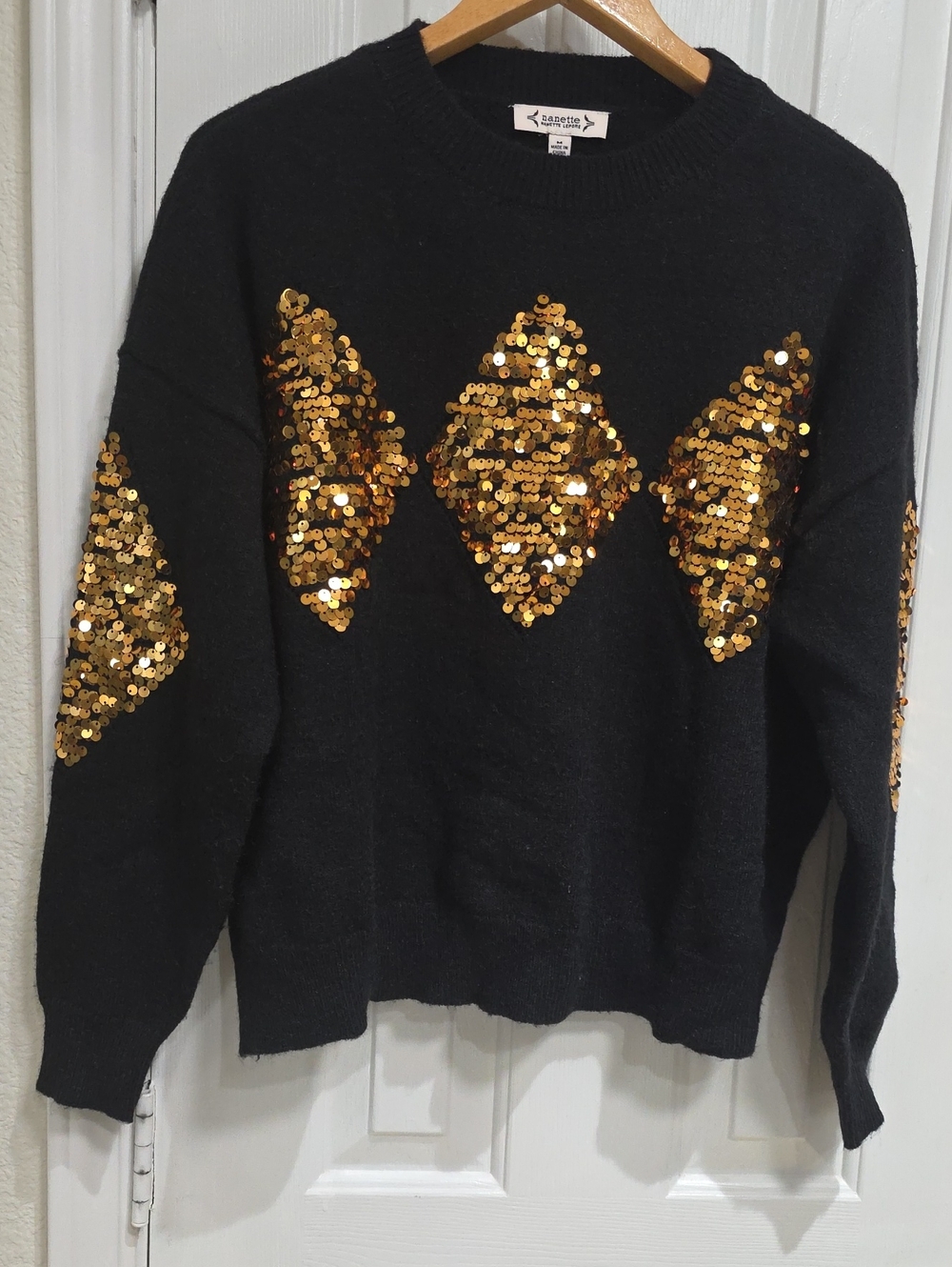 Nanette Lepore Sequin Diamond Accent Black Sweater  Size M